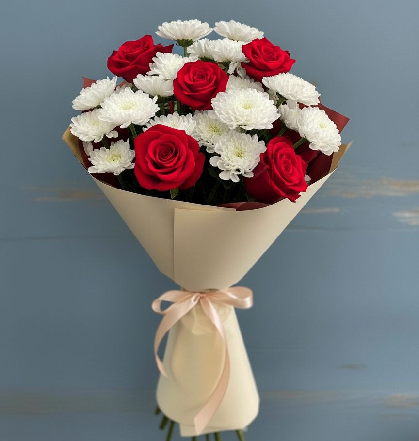 Букет цветов из: Розы и Хризантемы в Верхний Услон