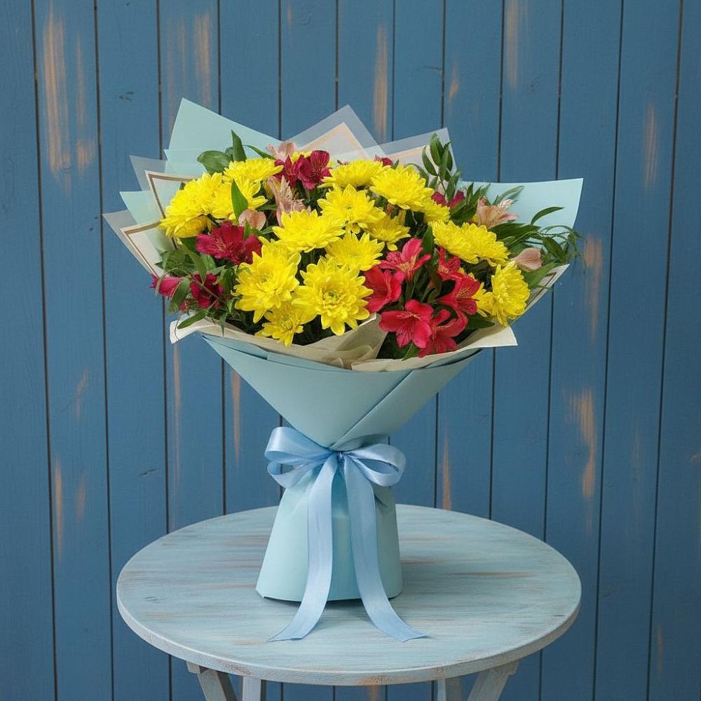 Букет цветов из: Альстромерии и Хризантемы в Верхний Услон