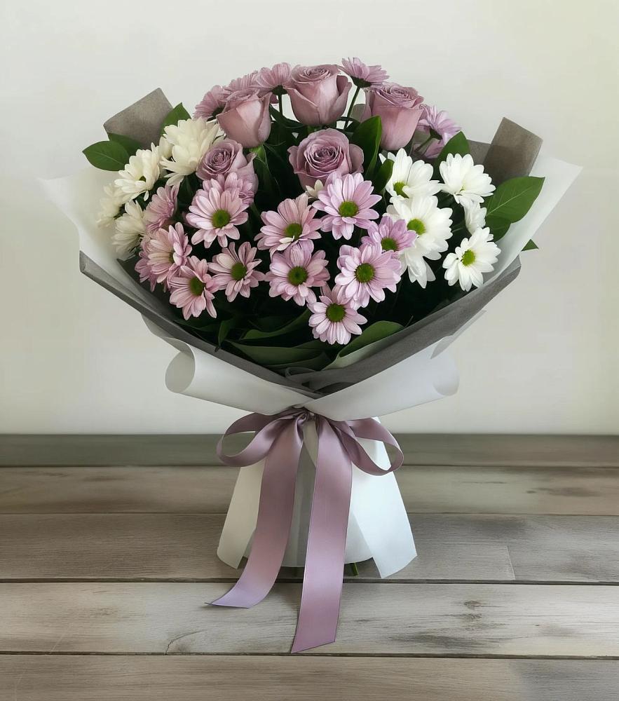 Букет цветов из: Хризантемы и Розы в Верхний Услон