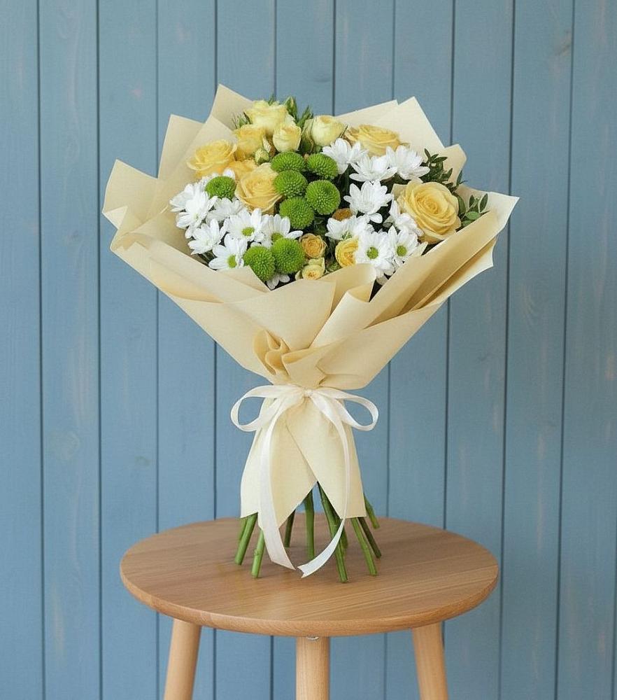 Букет цветов из: Хризантемы и Розы в Верхний Услон