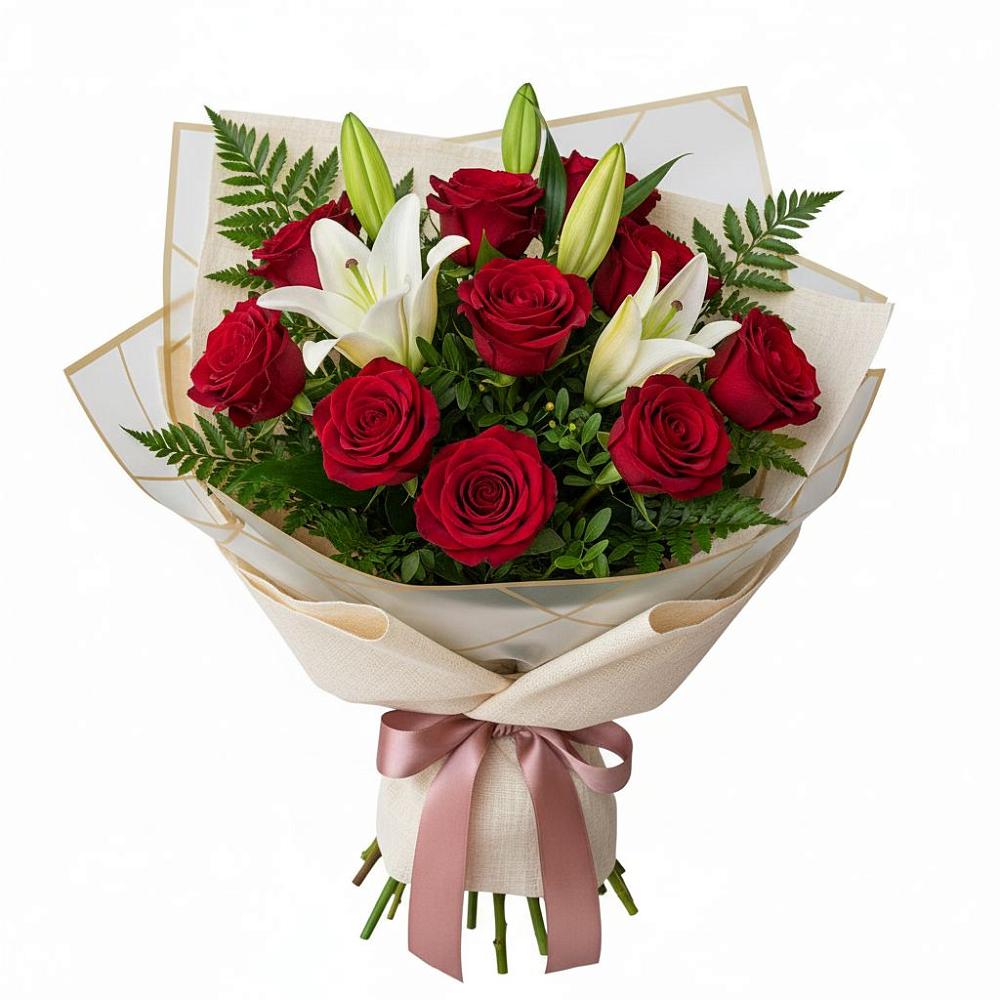 Букет цветов из: Лилии и Розы в Верхний Услон