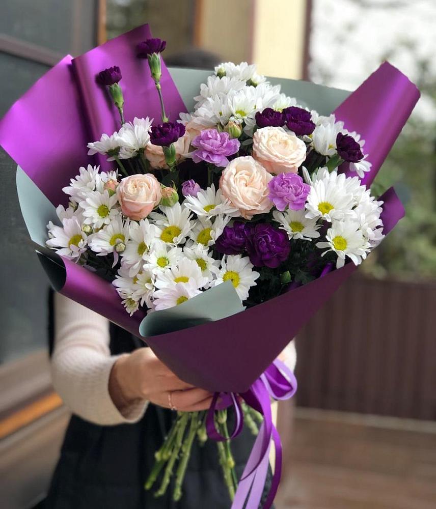 Букет цветов из: Хризантемы, Гвоздики и Розы в Верхний Услон