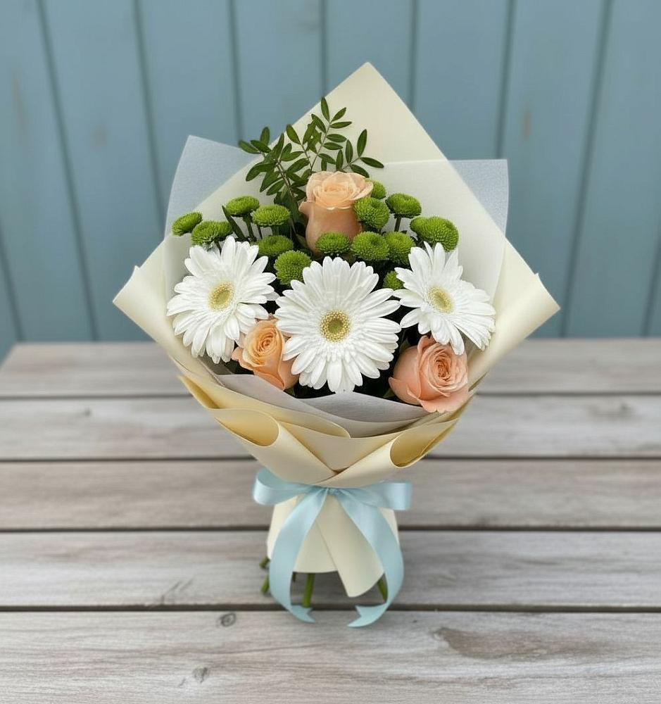 Букет цветов из: Герберы, Розы и Хризантемы в Верхний Услон