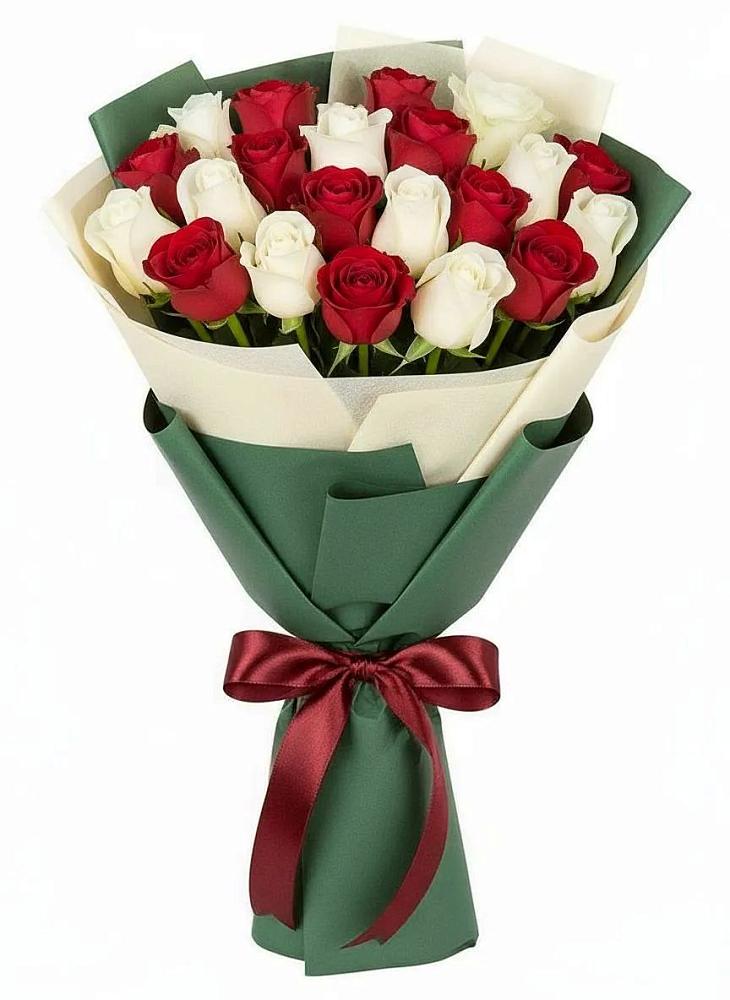 Букет Микс из красных и белых роз в Верхний Услон
