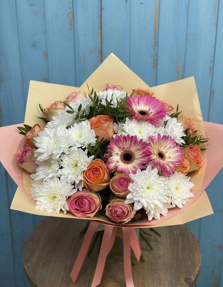 Букет цветов из: Розы, Герберы и Хризантемы в Верхний Услон