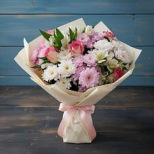 Букет цветов из:  Хризантемы, Альстромерии и Розы в Верхний Услон