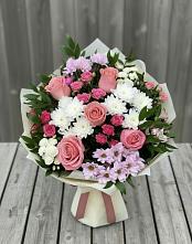 Букет цветов из:  Альстромерии, Гвоздики, Розы и Хризантемы в Верхний Услон