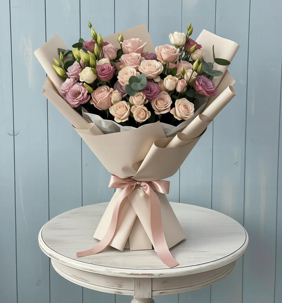 Букет цветов из: Розы и Лизиантусы в Верхний Услон