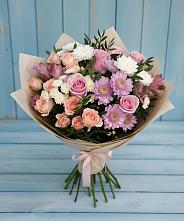 Букет цветов из:  Хризантемы, Розы и Альстромерии в Верхний Услон