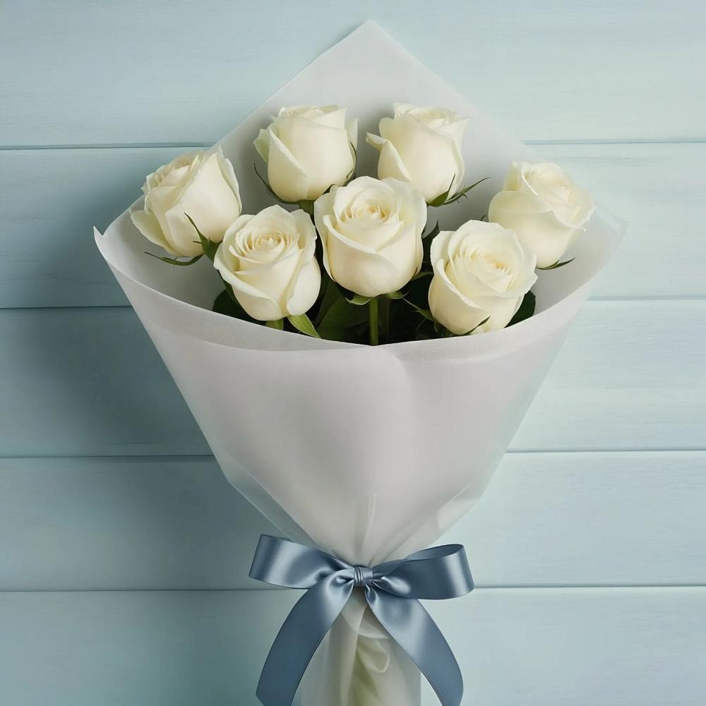 Букет 7 Белых роз Эдлесс Лав в Верхний Услон