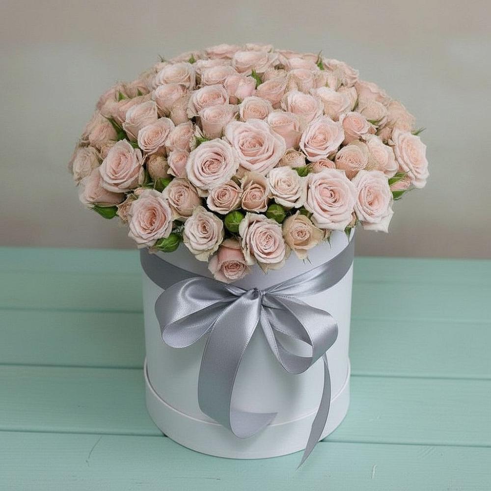 Цветочная композиция из Розы в шляпной коробке в Верхний Услон